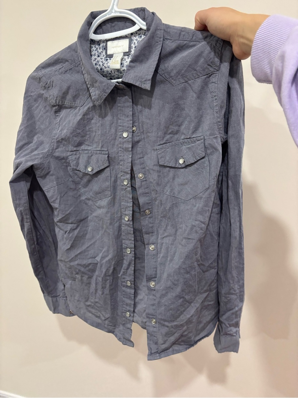 Forever 21 Gray Snap-Front Western Button-Down Shirt